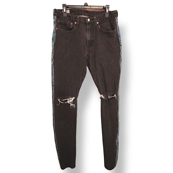 Levi's Jeans Mens 34 Lo-Ball Big E Stacked Slim Tapered Logo Distressed Black - Picture 1 of 7